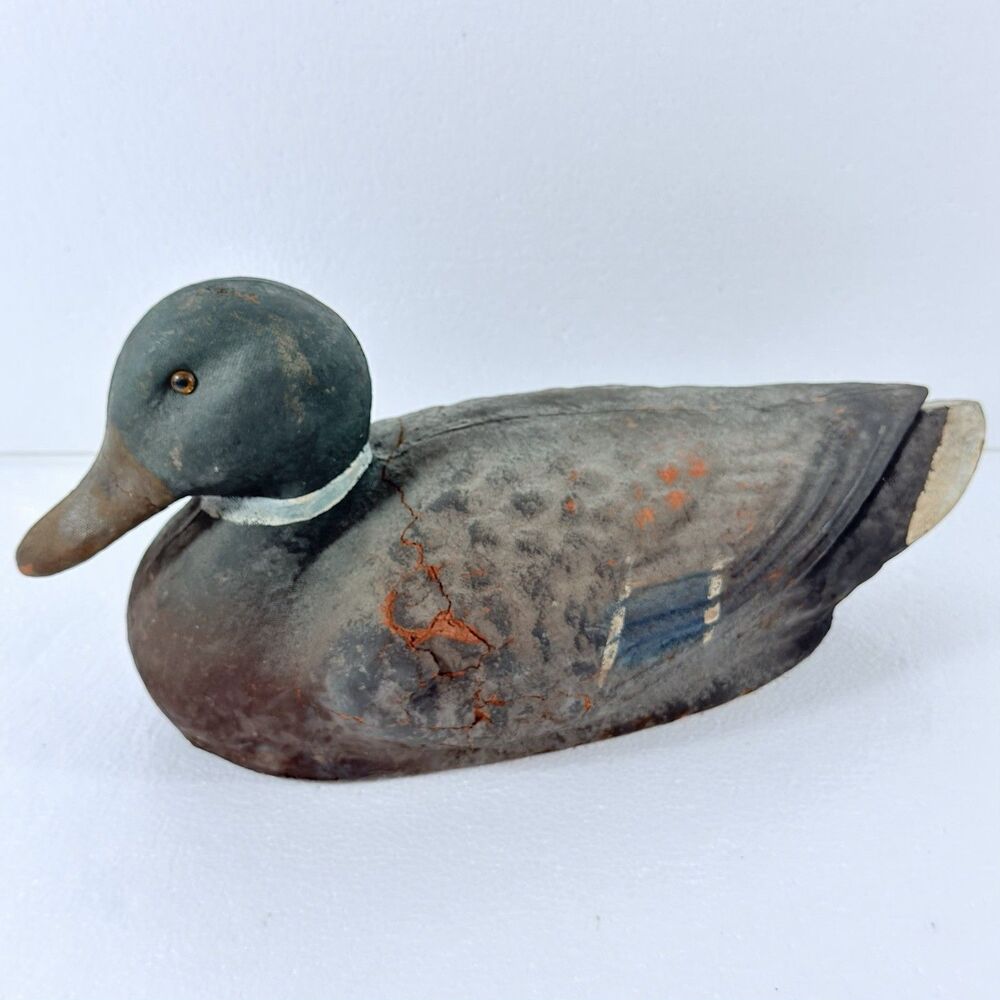 VTG Carry-Lite Mallard Duck Decoy 1940s-50s Milwaukee Pulp Paper Mache Distress